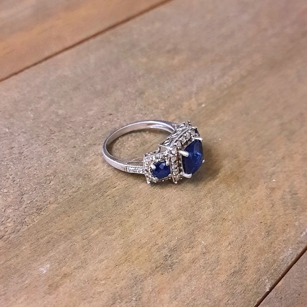 Vintage Ross-Simons Blue Sapphire Halo Ring In Sterling Silver. Size 7. - Picture 3 of 11